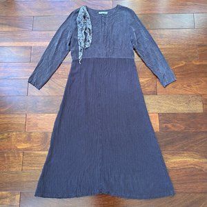 Vintage Cut Loose Maxi Dress Dark Taupe Size L Cottagecore Lagenlook Minimalist